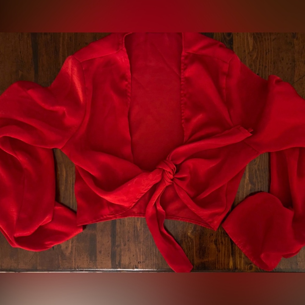Vibrant Red Tie-Front Blouse